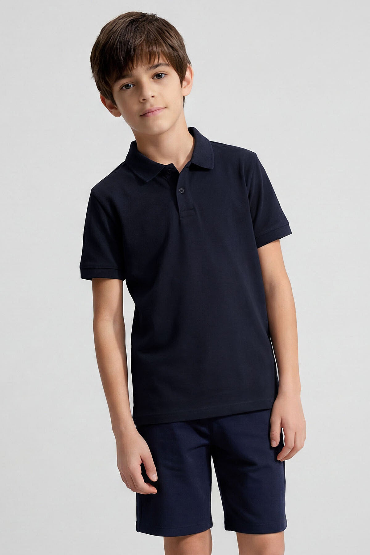 Image of Lacivert Polo Yaka Standart Fit Basic Unisex Çocuk T-Shirt - 11330