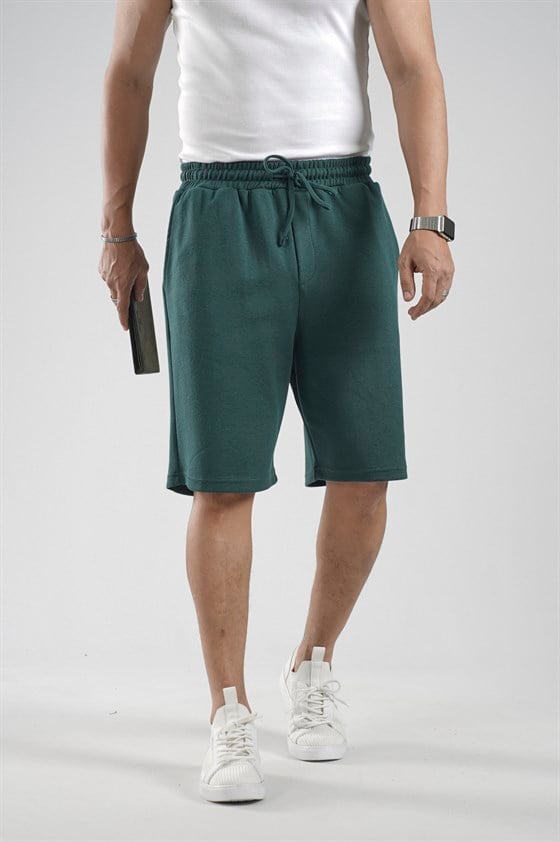 Image of Elasticated Waist, Pocketed Piqué Fabric Shorts