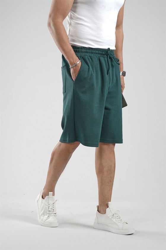 Image of Elasticated Waist, Pocketed Piqué Fabric Shorts