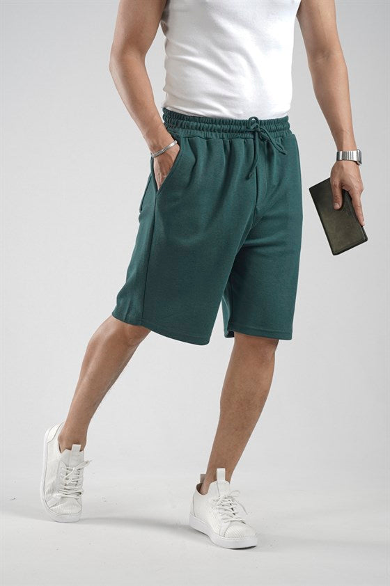 Image of Elasticated Waist, Pocketed Piqué Fabric Shorts