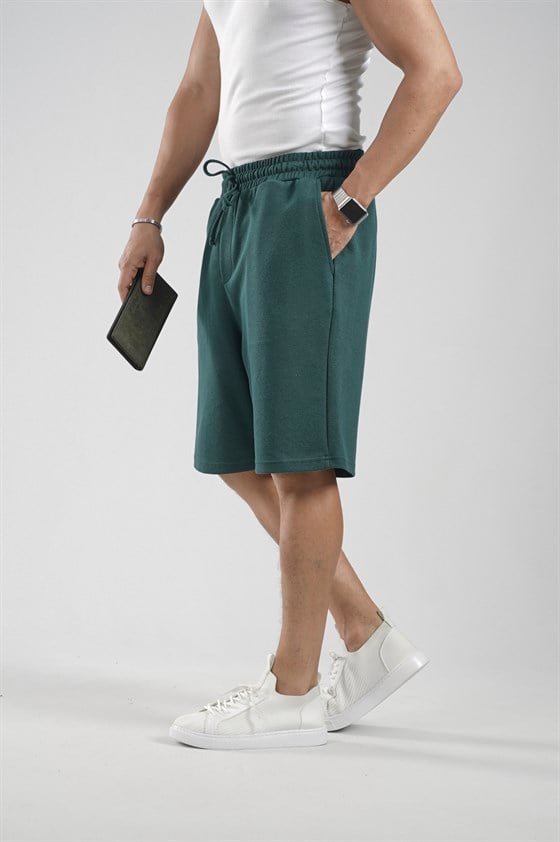 Image of Elasticated Waist, Pocketed Piqué Fabric Shorts