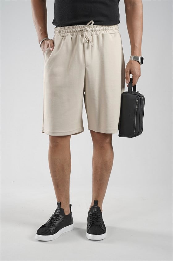 Image of Elasticated Waist, Pocketed Piqué Fabric Shorts