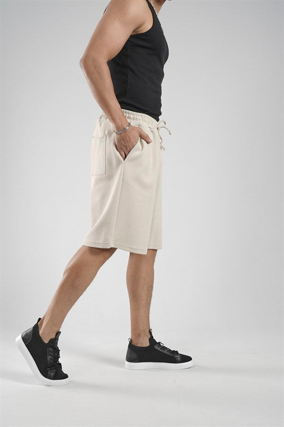 Image of Elasticated Waist, Pocketed Piqué Fabric Shorts