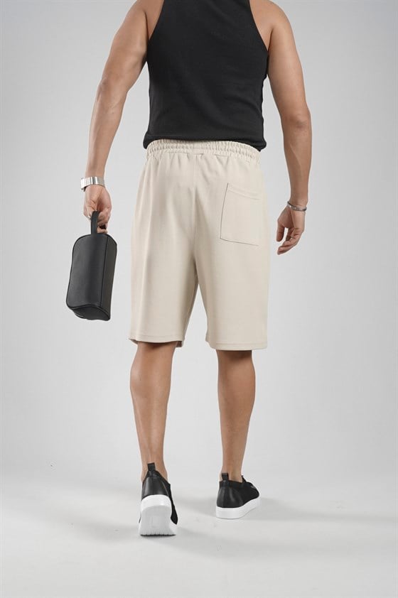 Image of Elasticated Waist, Pocketed Piqué Fabric Shorts