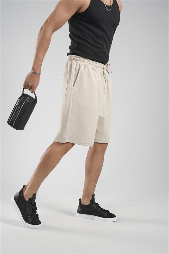 Image of Elasticated Waist, Pocketed Piqué Fabric Shorts