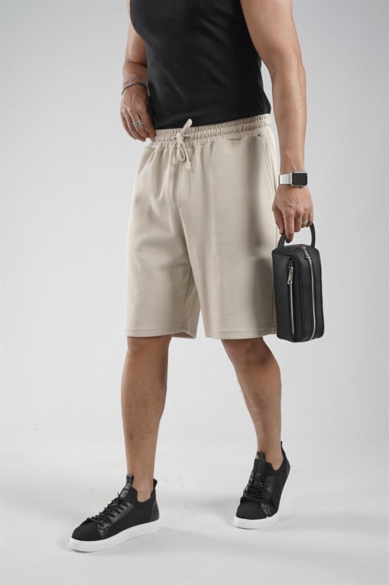 Image of Elasticated Waist, Pocketed Piqué Fabric Shorts
