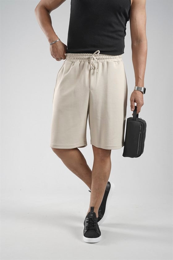 Image of Elasticated Waist, Pocketed Piqué Fabric Shorts