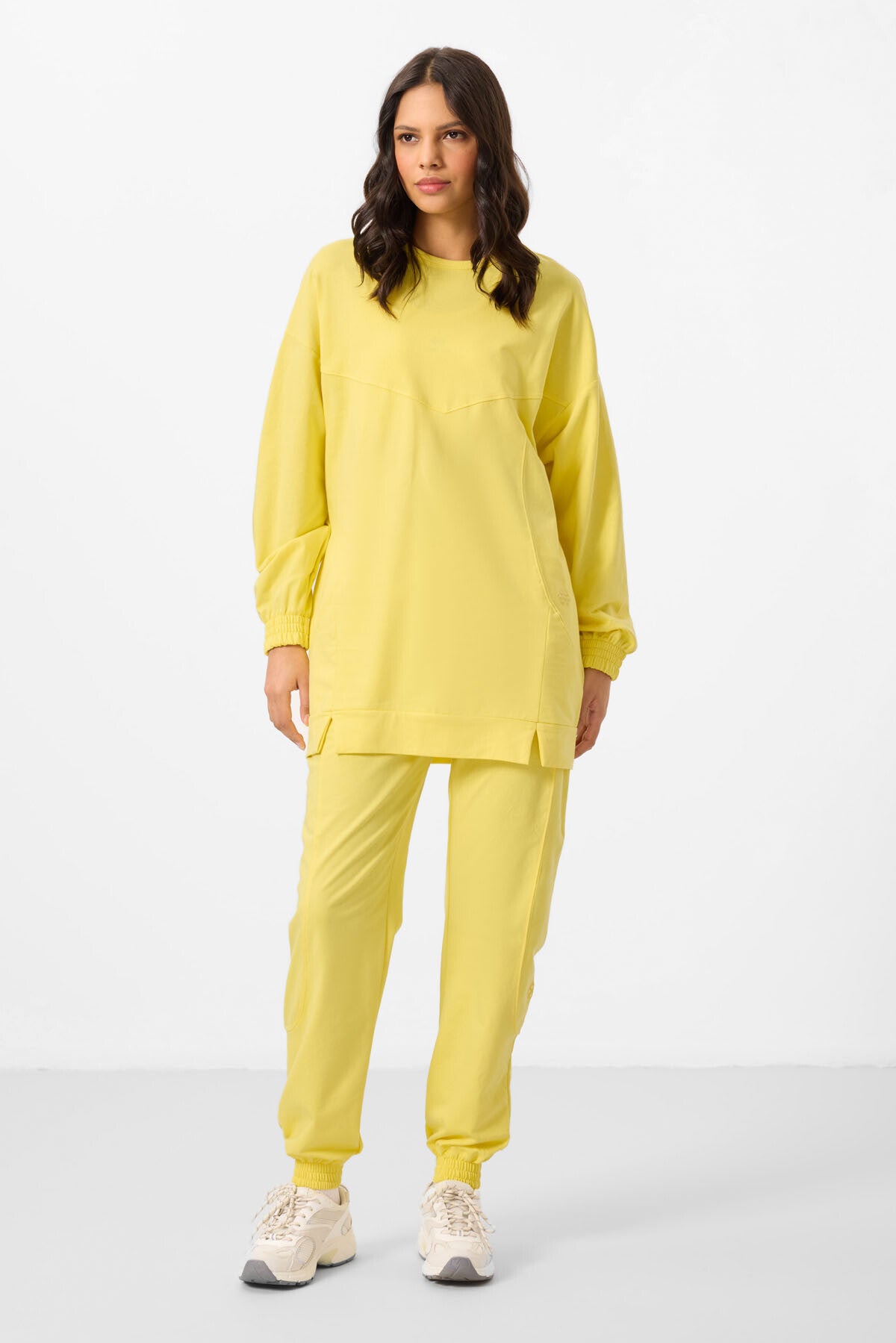 Image of Limon O Yaka Basic Oversize Kadın Eşofman Tunik Takım - 95347