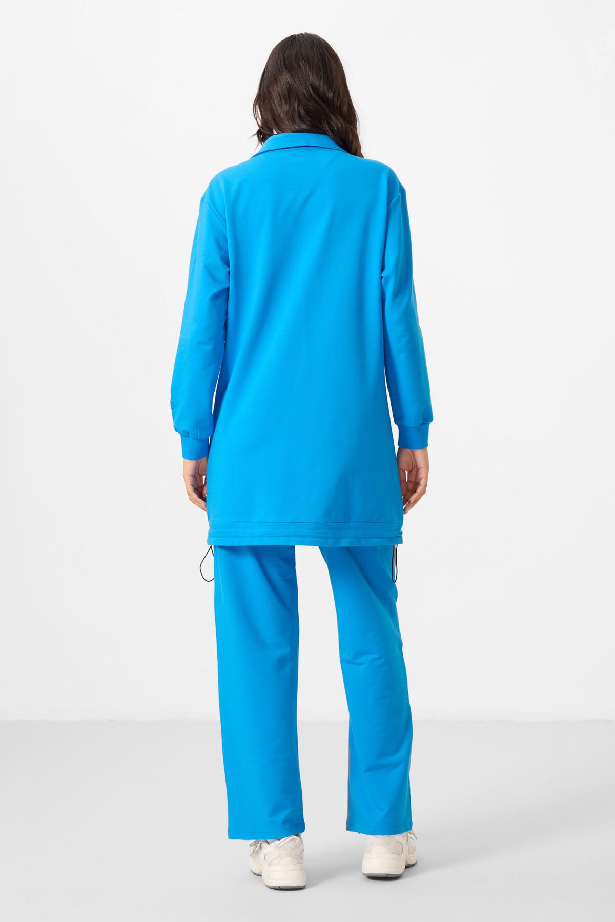 Image of Mavi Dik Yaka Fermuarlı Pamuklu Kadın Eşofman Tunik Takım - 95346