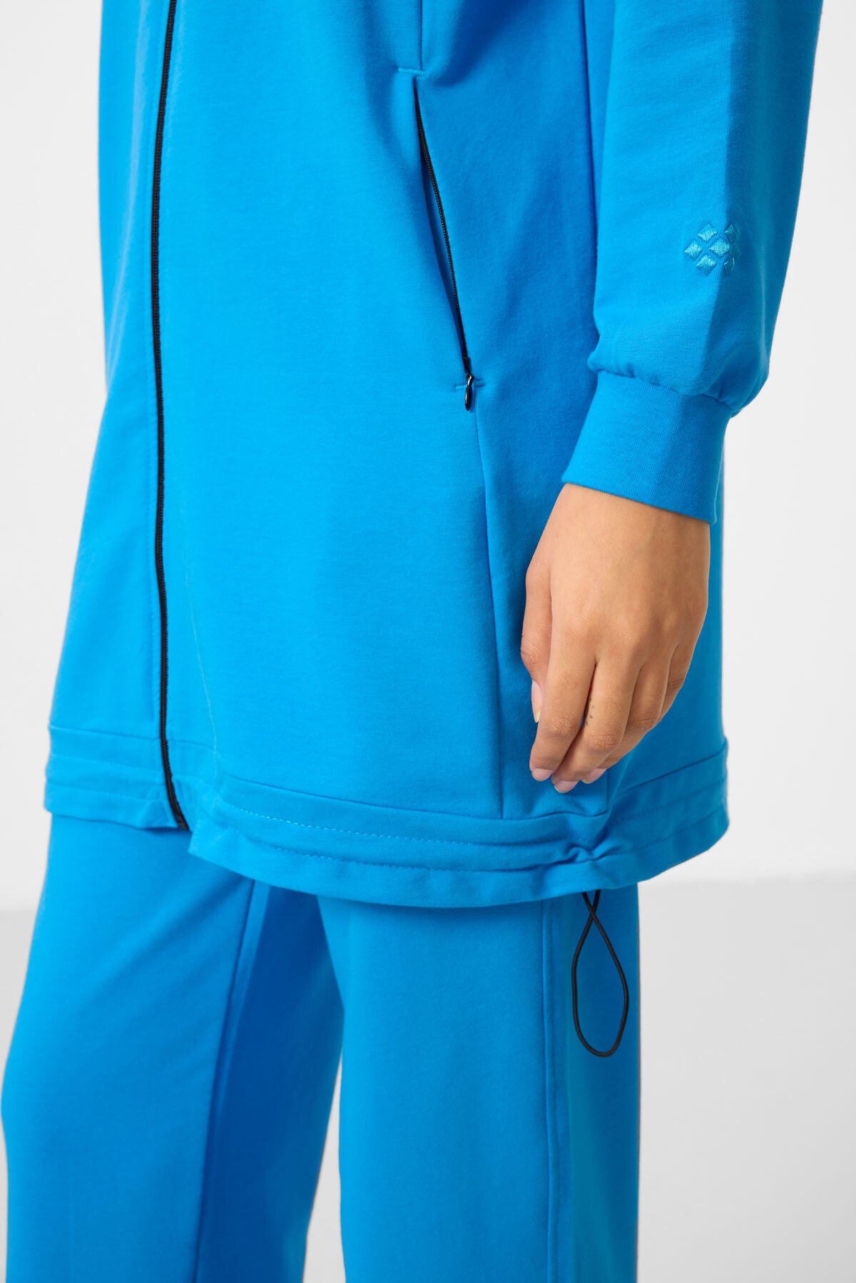 Image of Mavi Dik Yaka Fermuarlı Pamuklu Kadın Eşofman Tunik Takım - 95346