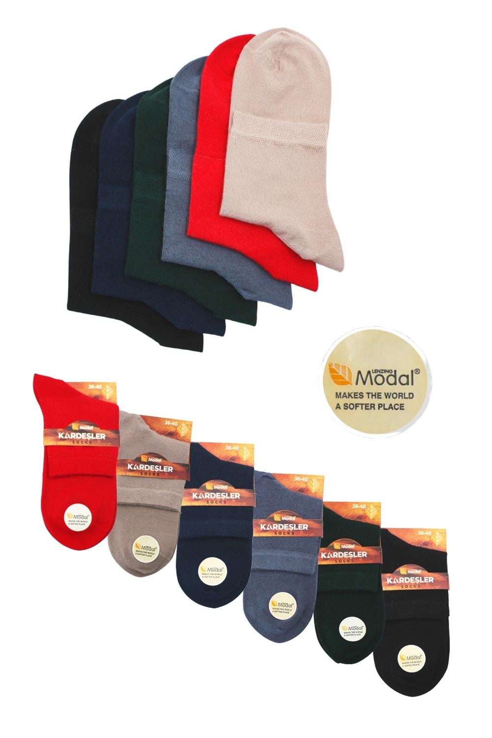 Image of Modal Kadın Yarım Konç Çok Renkli Dikişsiz Düz Çorap 6'Lı Paket