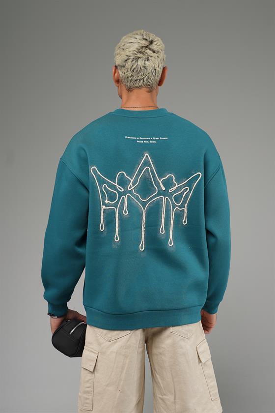Image of Nakış Detaylı Logolu Bisiklet Yaka Oversize Kalıp Sweatshirt