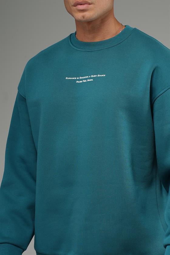 Image of Nakış Detaylı Logolu Bisiklet Yaka Oversize Kalıp Sweatshirt