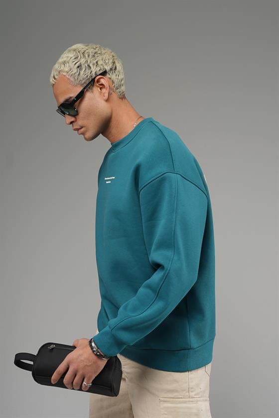Image of Nakış Detaylı Logolu Bisiklet Yaka Oversize Kalıp Sweatshirt