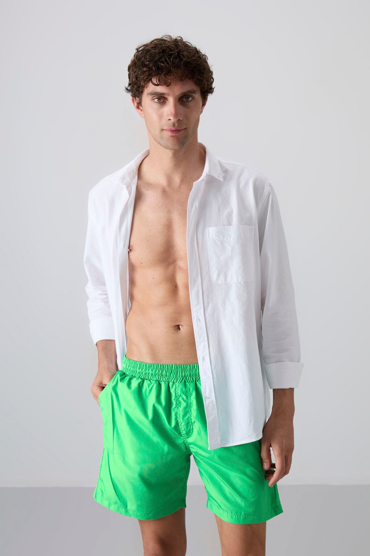 Image of Neon Green Quick-Drying Standard Fit Men's Swim Shorts - 81237