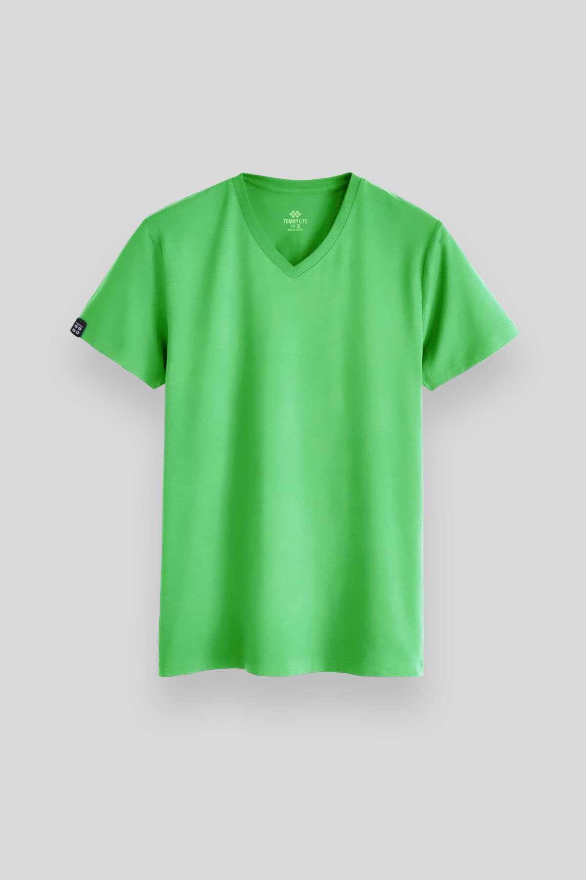 Image of Neon Yeşil Basic Kısa Kol Standart Kalıp V Yaka Erkek T-Shirt - 87912