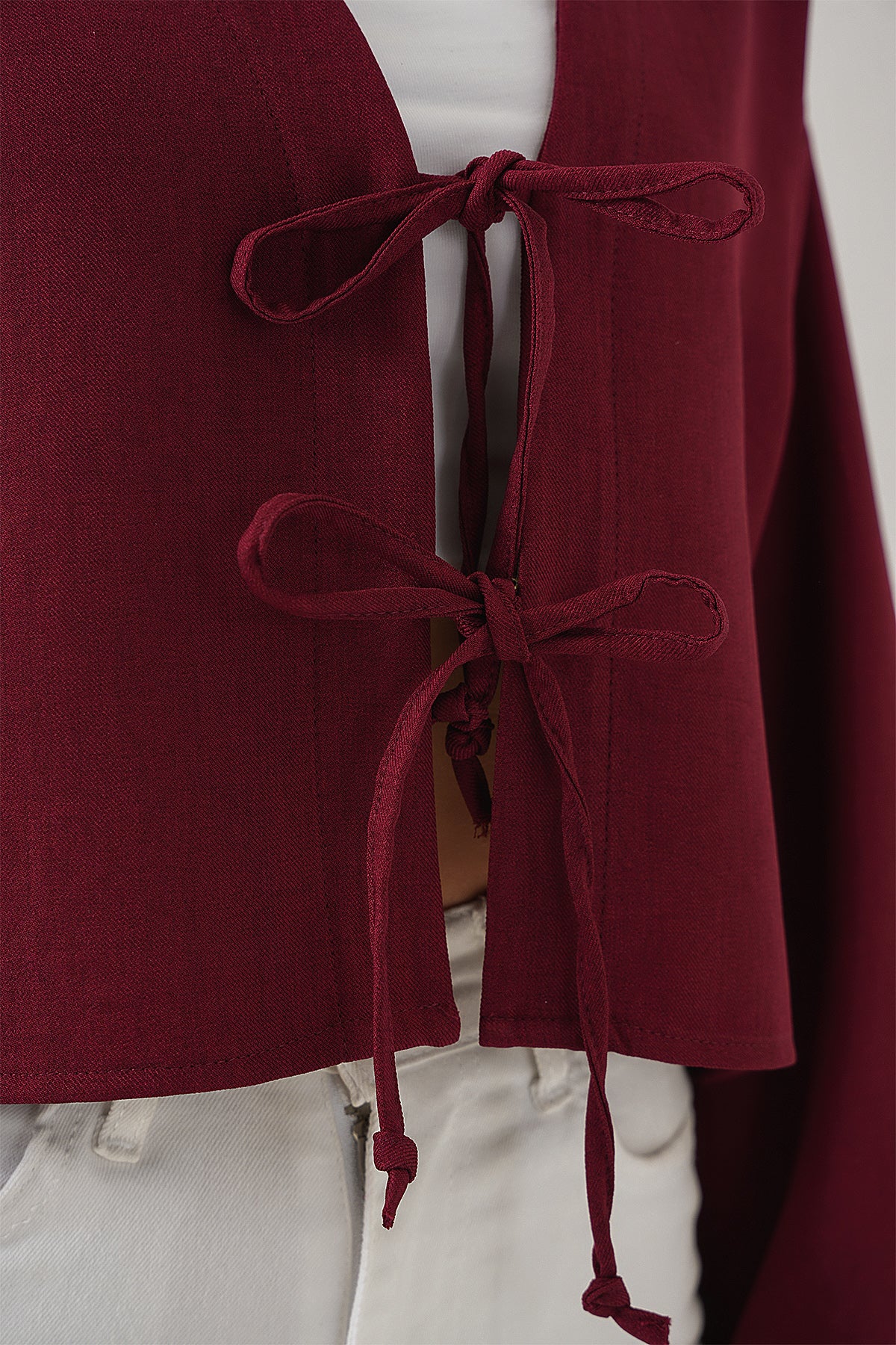 Image of Önü Bağlamalı Keten Kimono 960 - Bordo