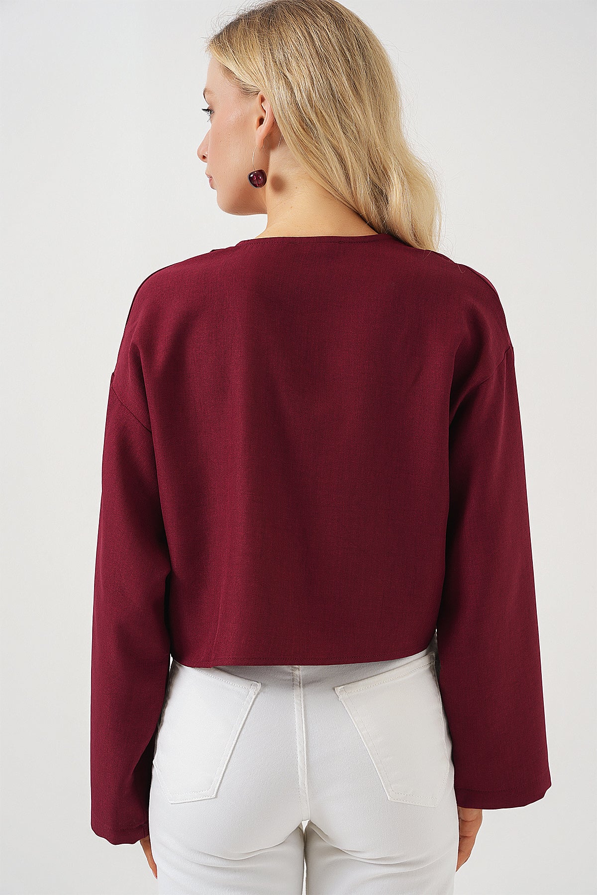 Image of Önü Bağlamalı Keten Kimono 960 - Bordo