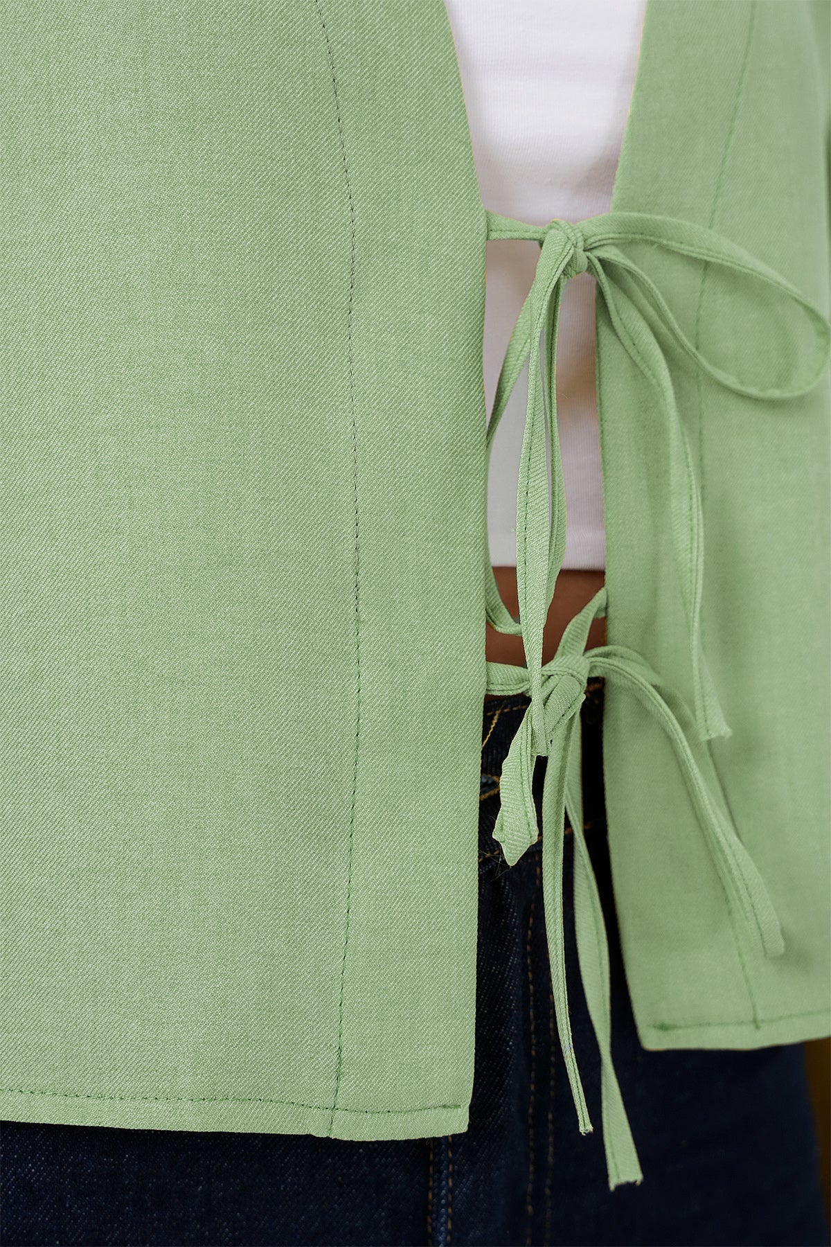 Image of Önü Bağlamalı Keten Kimono 960 - E.Yeşil