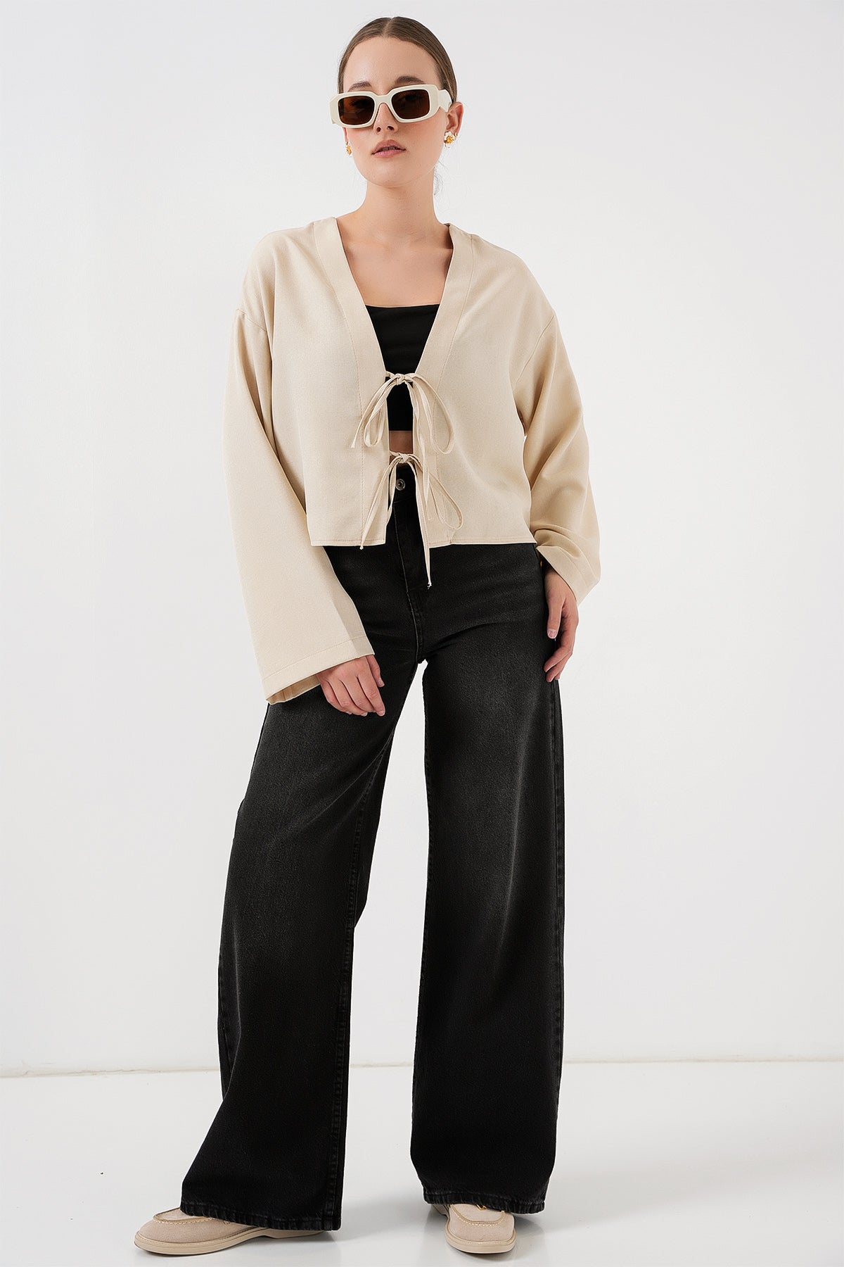 Image of Önü Bağlamalı Keten Kimono 960 - Krem