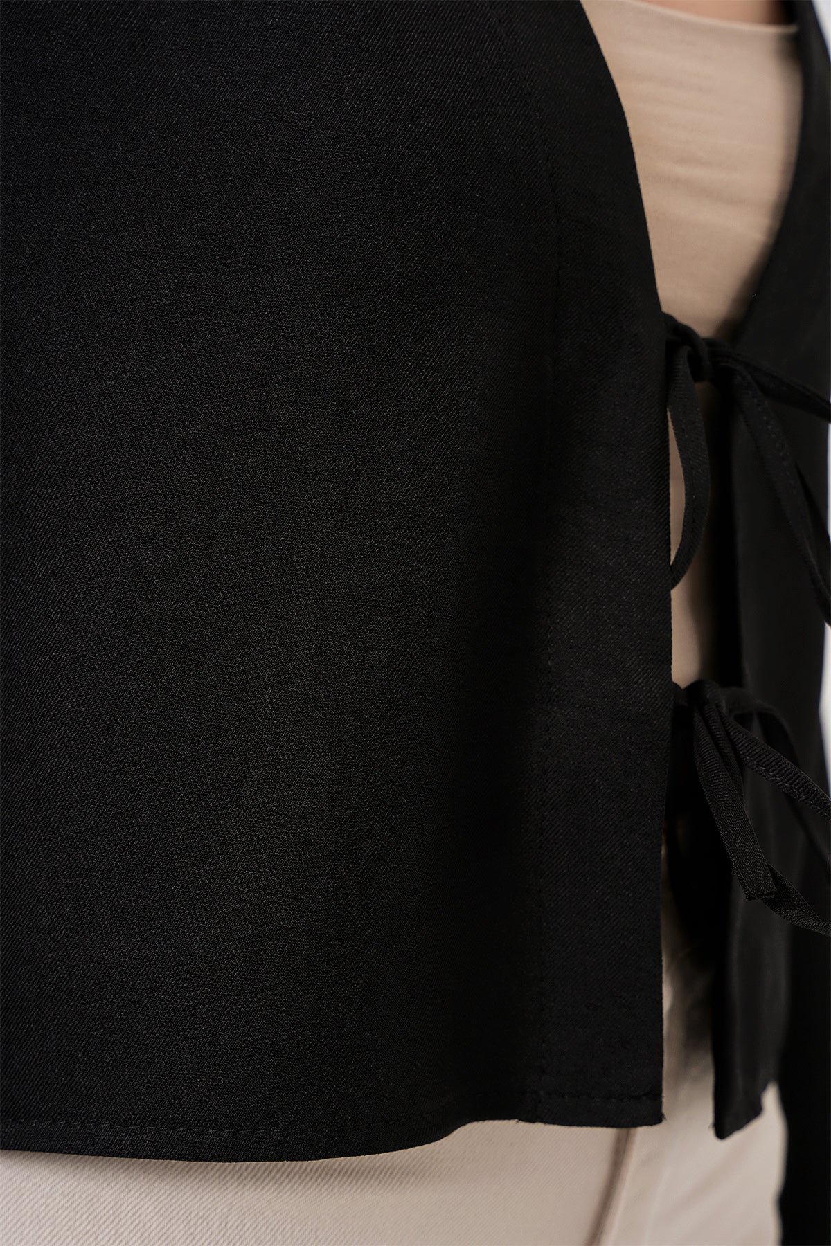 Image of Önü Bağlamalı Keten Kimono 960 - Siyah