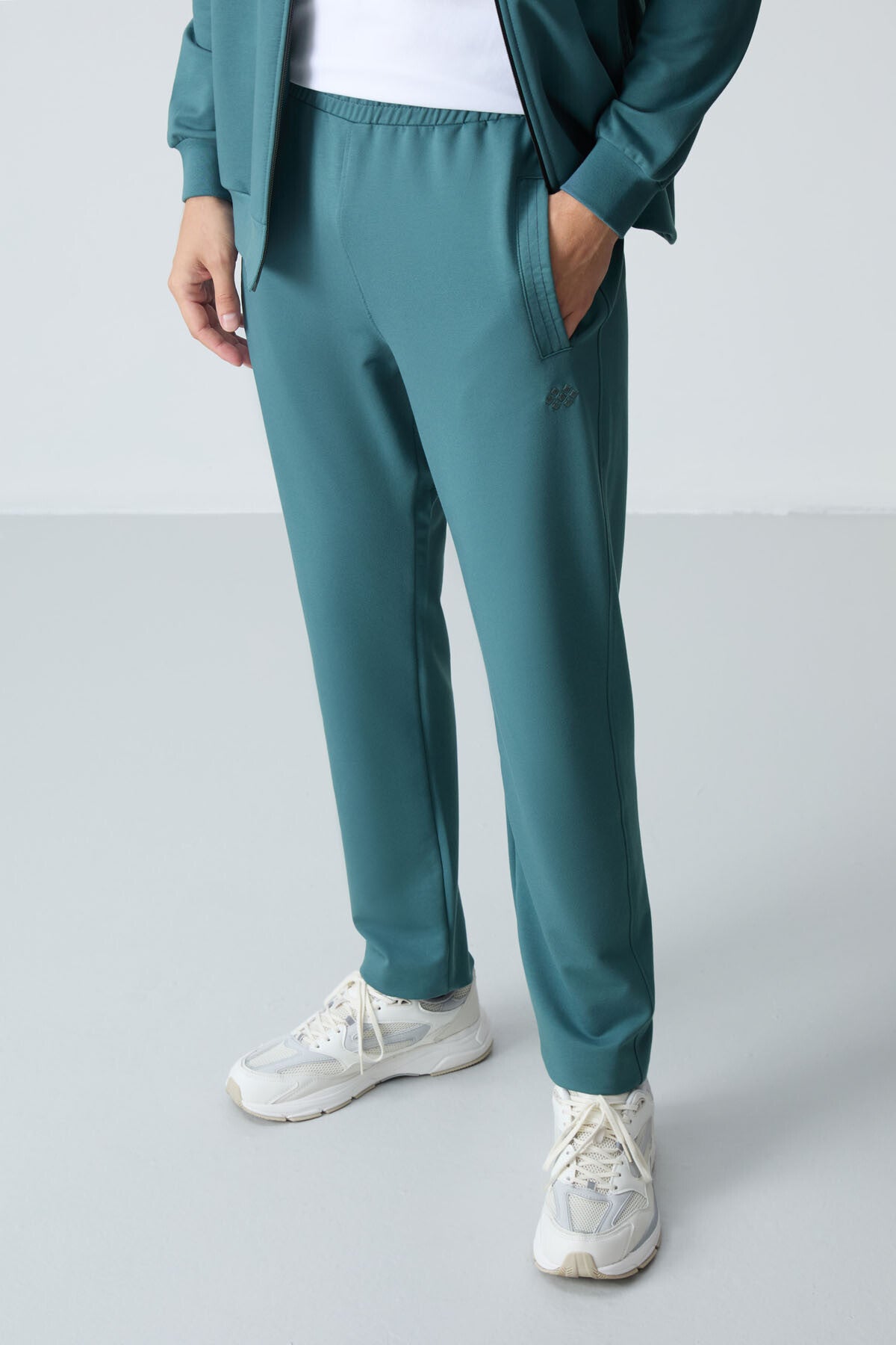 Image of Orman Yeşili Pamuklu Kalın Yumuşak Dokulu Comfort  Fit Basic Erkek Eşofman Takım - 85260