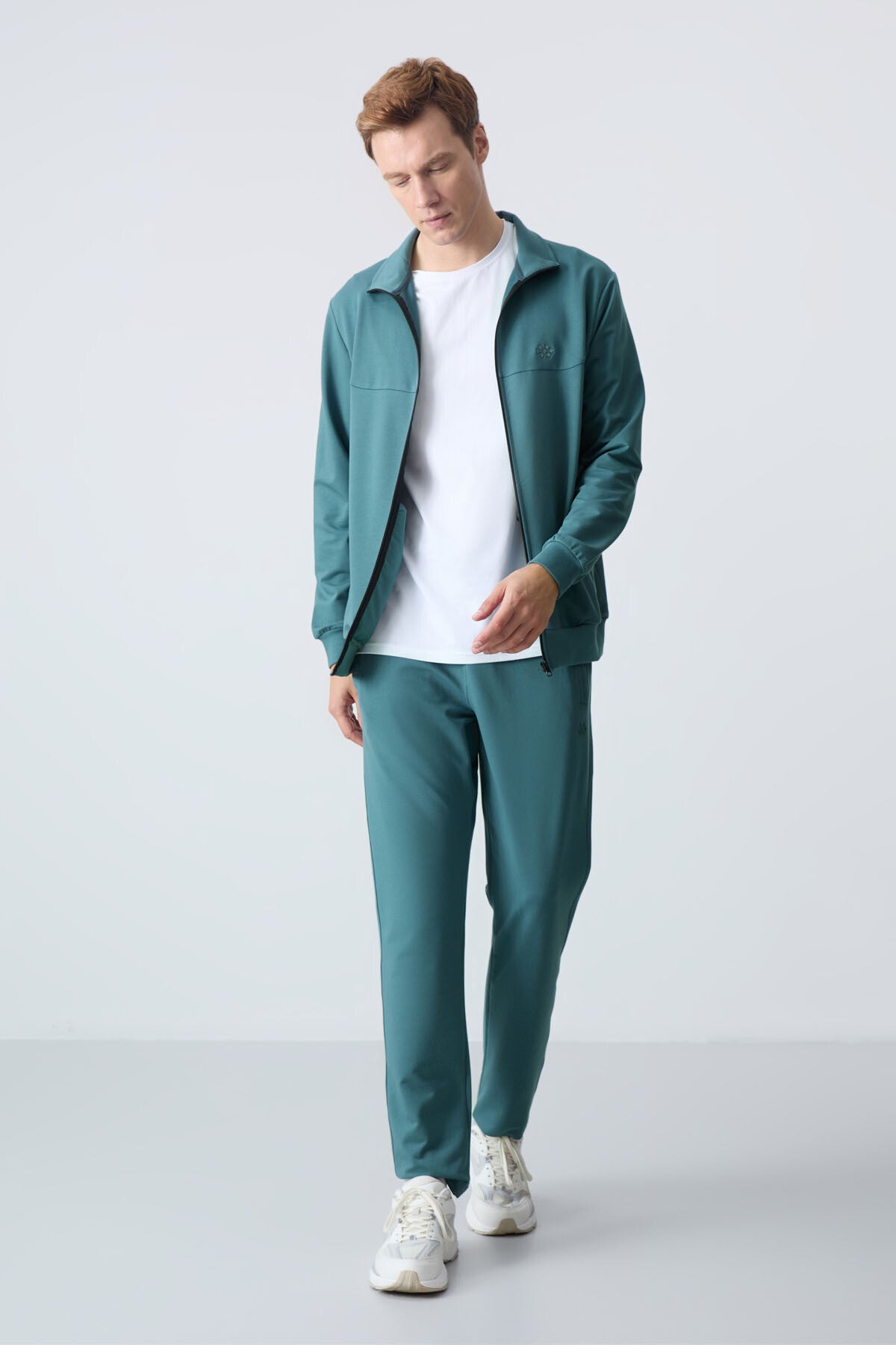 Image of Orman Yeşili Pamuklu Kalın Yumuşak Dokulu Comfort  Fit Basic Erkek Eşofman Takım - 85260