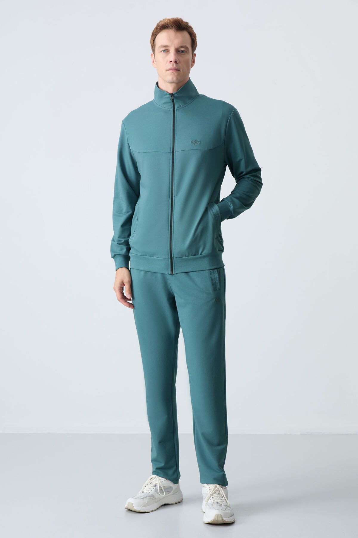 Image of Orman Yeşili Pamuklu Kalın Yumuşak Dokulu Comfort  Fit Basic Erkek Eşofman Takım - 85260