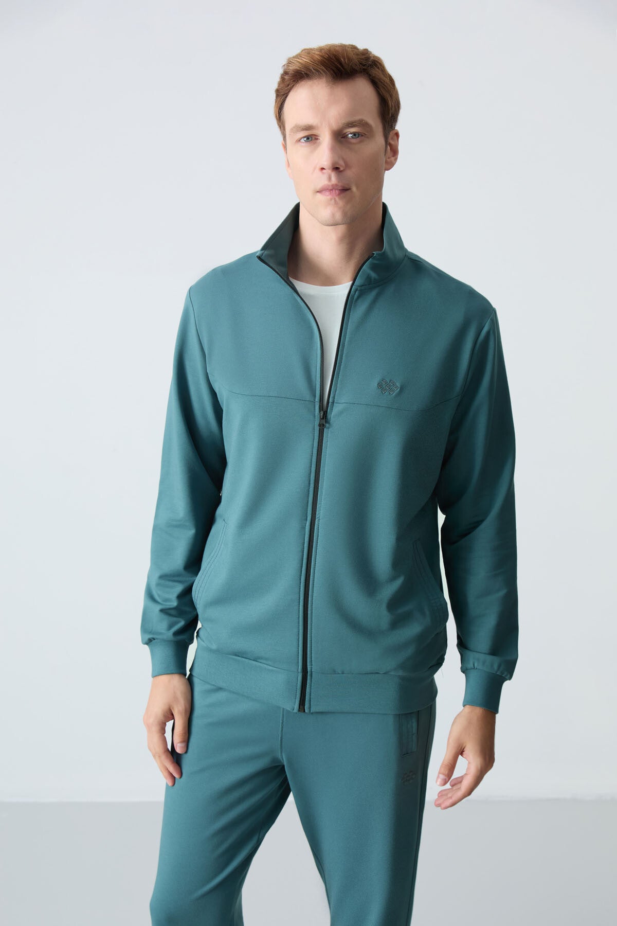 Image of Orman Yeşili Pamuklu Kalın Yumuşak Dokulu Comfort  Fit Basic Erkek Eşofman Takım - 85260