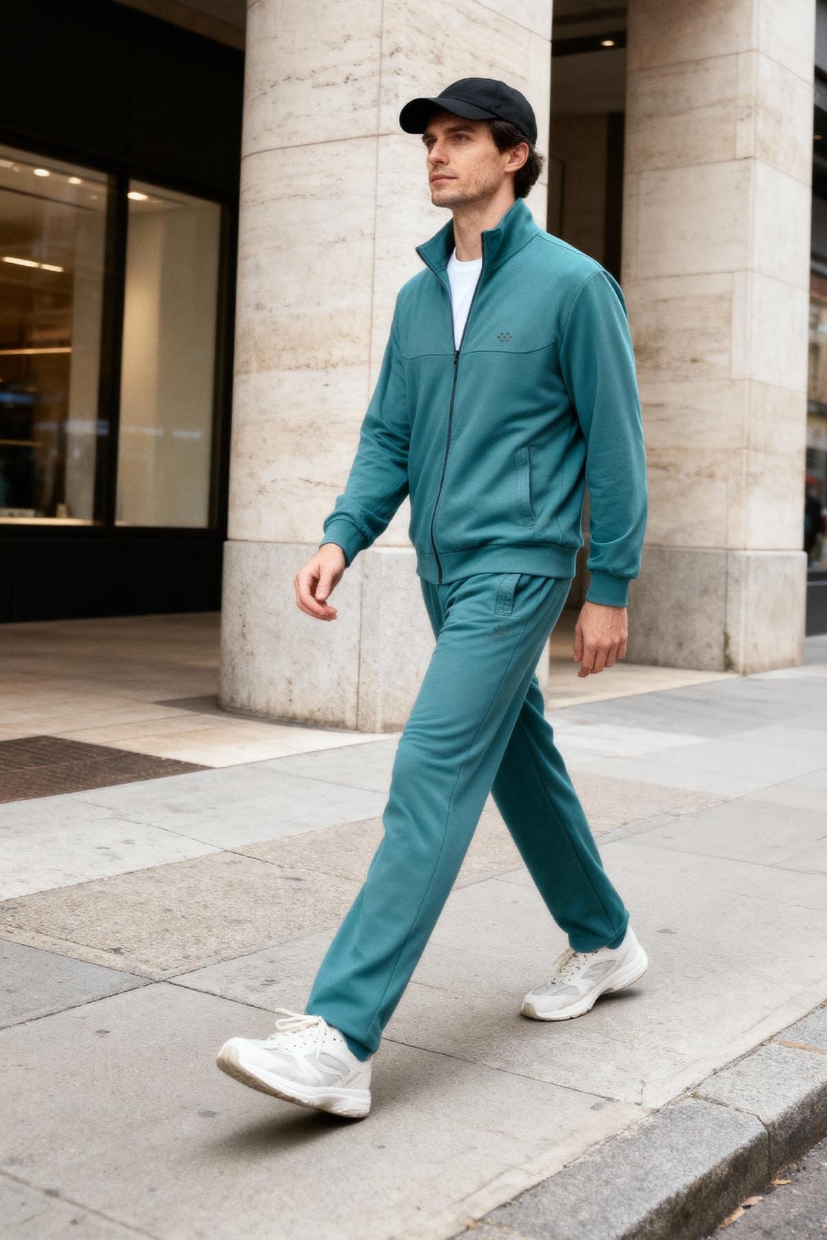 Image of Orman Yeşili Pamuklu Kalın Yumuşak Dokulu Comfort  Fit Basic Erkek Eşofman Takım - 85260
