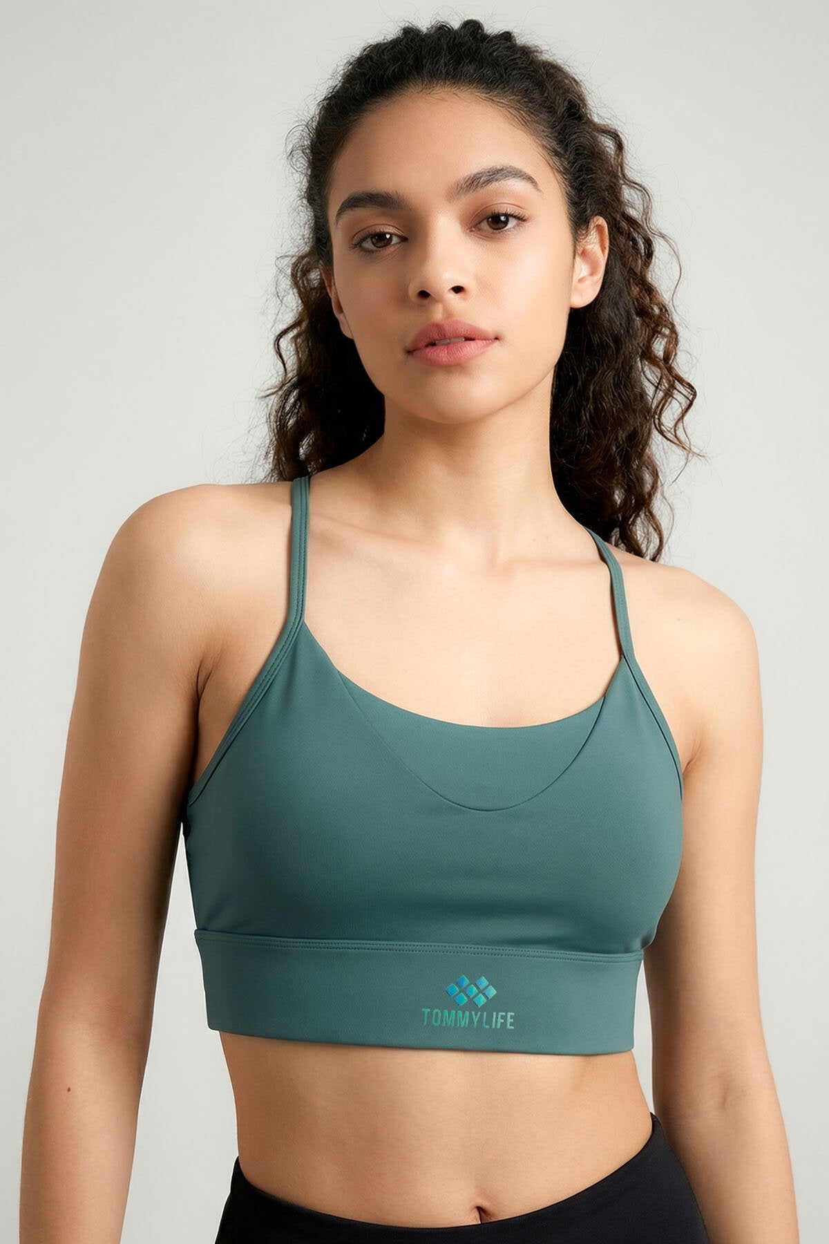 Image of Orman Yeşili Standart Fit Baskılı Sırt Detaylı Kadın Spor Büstiyer - 97300