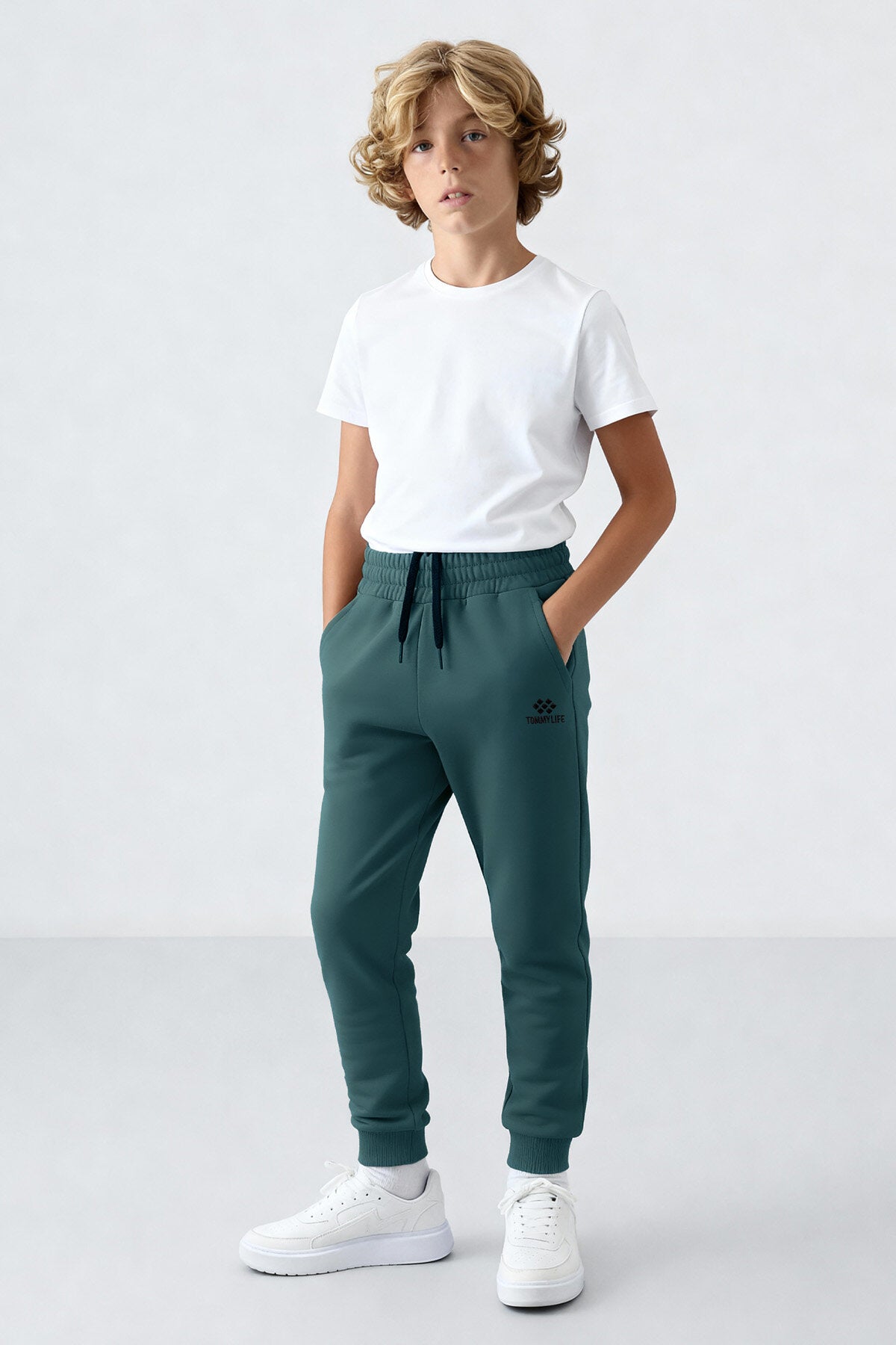 Image of Forest Green Standard Fit Slim Boys' Sweatpants with Cuffs - 11062