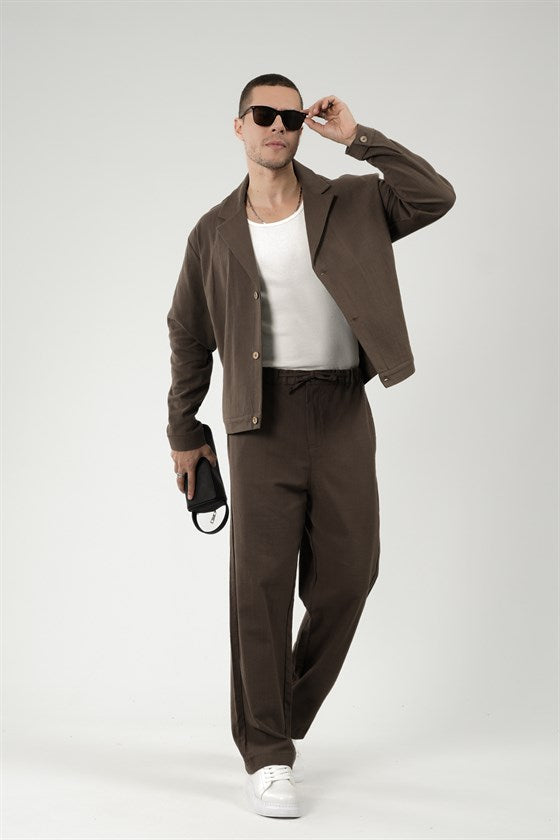 Image of Oversize Kalıp Blazer Keten Alt Üst Takım