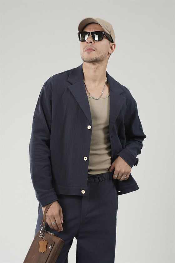 Image of Oversize Kalıp Blazer Keten Alt Üst Takım