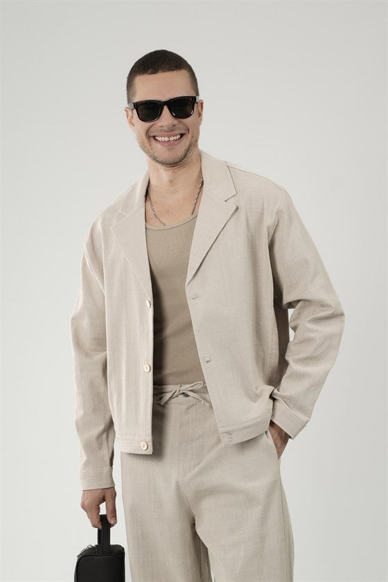Image of Oversize Kalıp Blazer Keten Alt Üst Takım