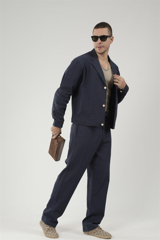 Image of Oversize Kalıp Blazer Keten Alt Üst Takım