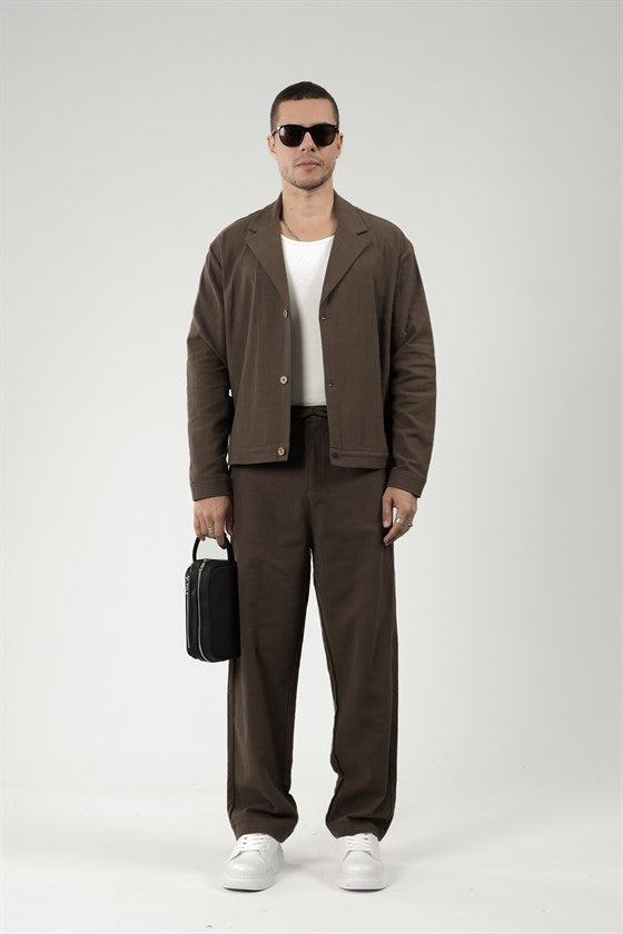 Image of Oversize Kalıp Blazer Keten Alt Üst Takım