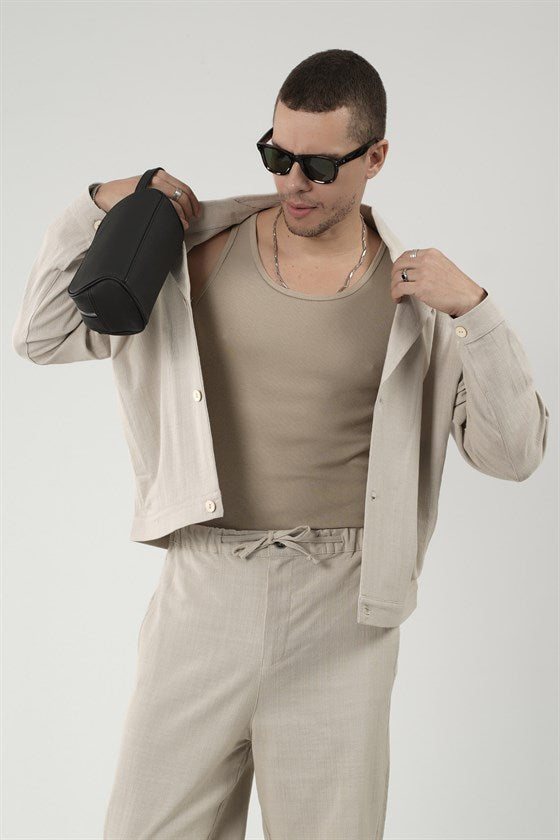 Image of Oversize Kalıp Blazer Keten Alt Üst Takım