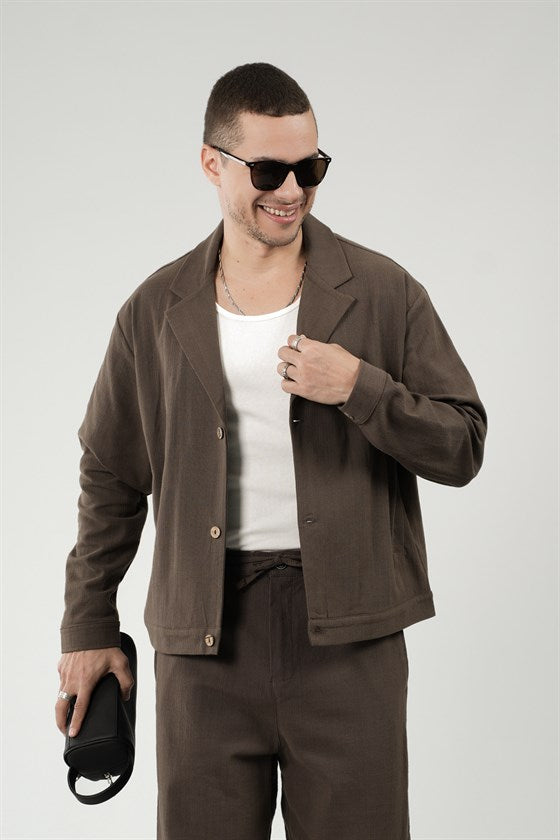 Image of Oversize Kalıp Blazer Keten Alt Üst Takım