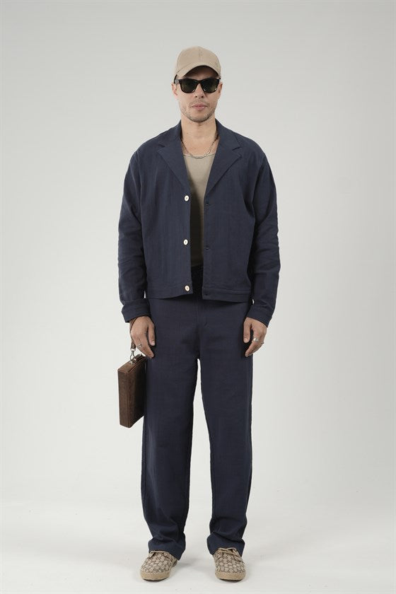 Image of Oversize Kalıp Blazer Keten Alt Üst Takım