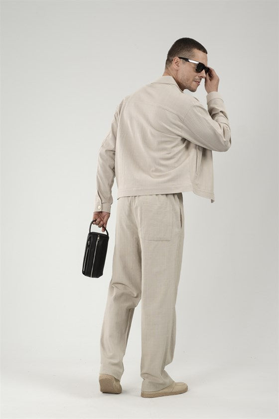 Image of Oversize Kalıp Blazer Keten Alt Üst Takım