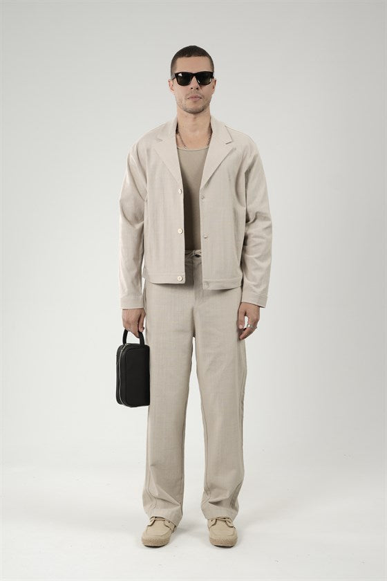 Image of Oversize Kalıp Blazer Keten Alt Üst Takım