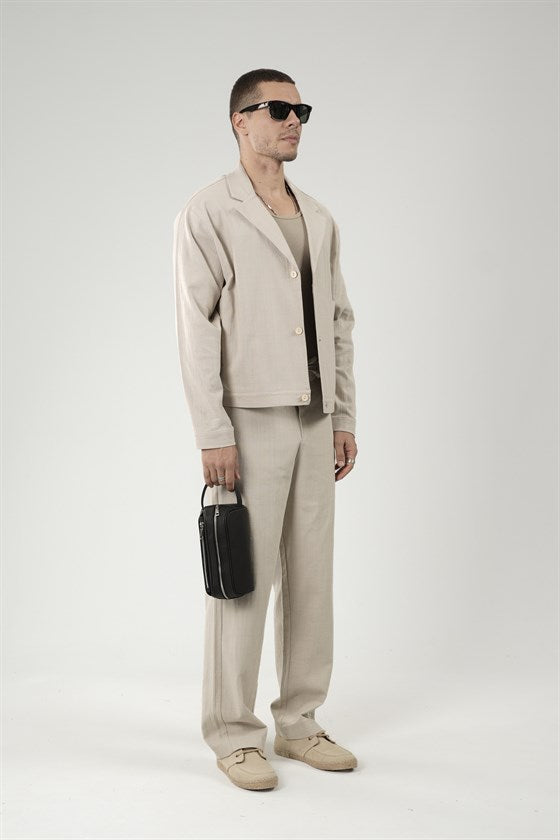 Image of Oversize Kalıp Blazer Keten Alt Üst Takım