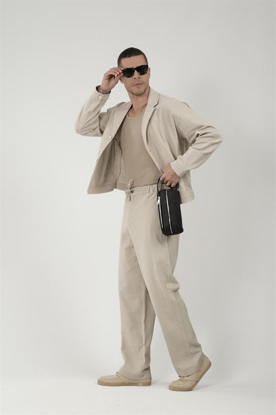 Image of Oversize Kalıp Blazer Keten Alt Üst Takım