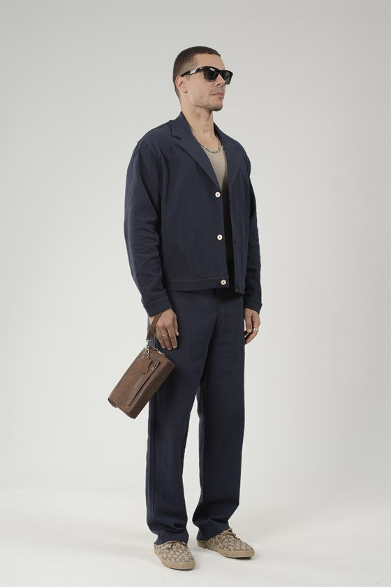 Image of Oversize Kalıp Blazer Keten Alt Üst Takım