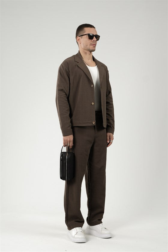 Image of Oversize Kalıp Blazer Keten Alt Üst Takım