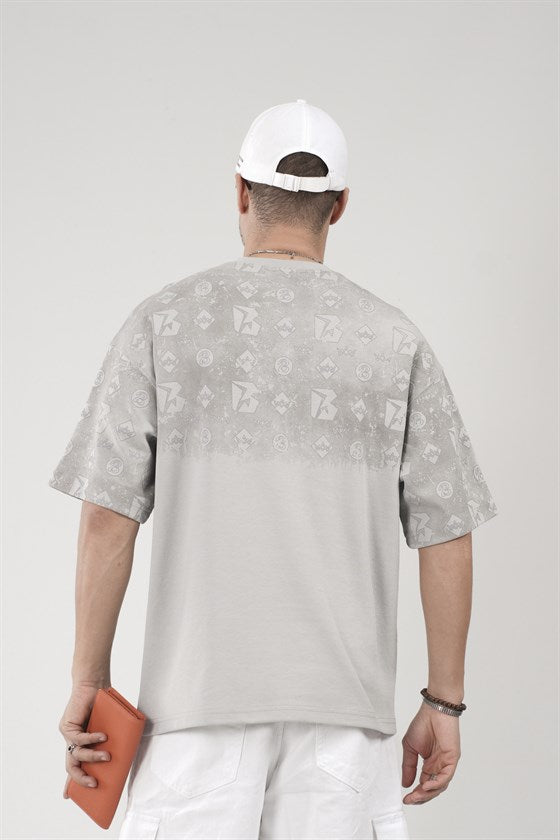 Image of Oversize Kalıp Logo Baskılı Bisiklet Yaka Basic Tişört