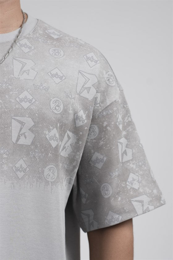 Image of Oversize Kalıp Logo Baskılı Bisiklet Yaka Basic Tişört