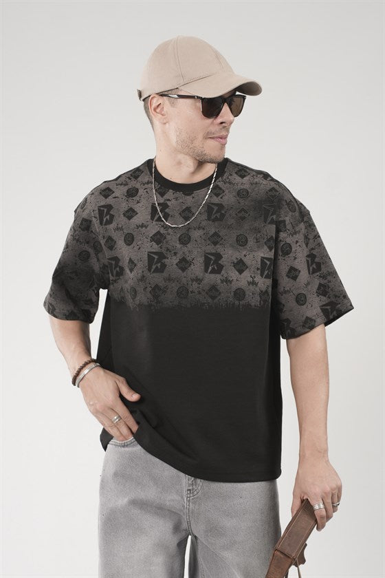 Image of Oversize Kalıp Logo Baskılı Bisiklet Yaka Basic Tişört