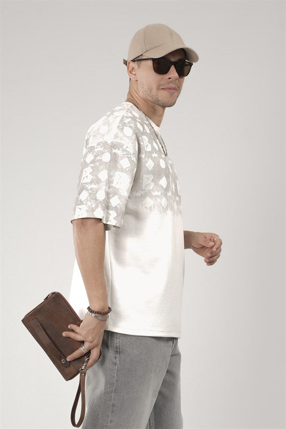 Image of Oversize Kalıp Logo Baskılı Bisiklet Yaka Basic Tişört